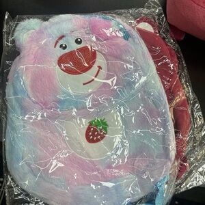 Strawberry bear in multicolor toy story backpack